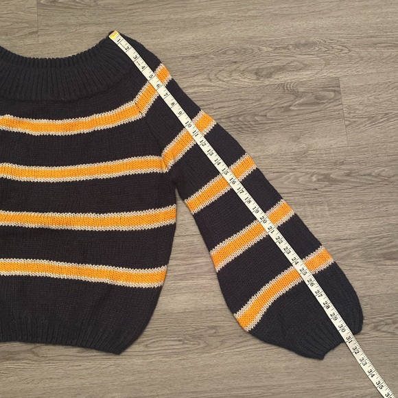 Perfectly Priscilla Don't Settle Of Shoulder Sweater - Navy/Yellow Size 3XL - Picture 4 of 8